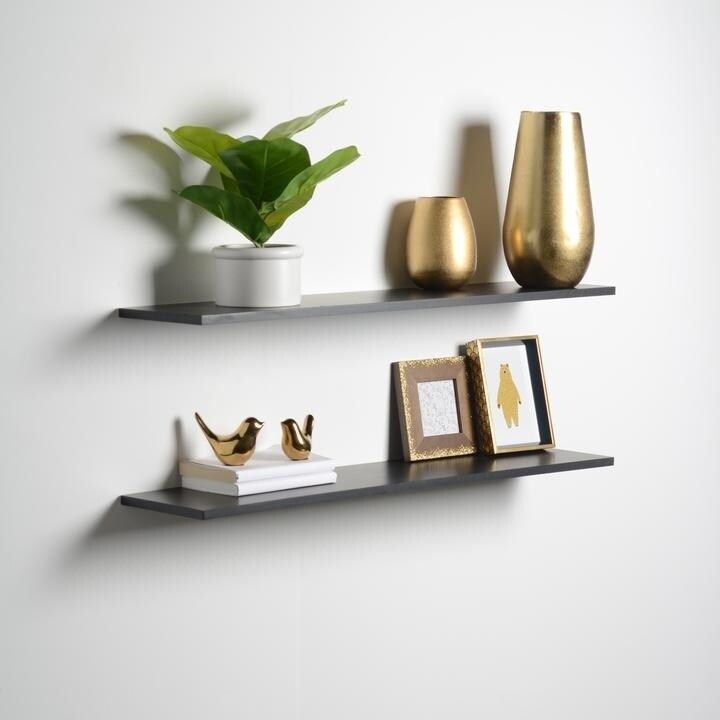 Porch & Den Hilton Head Black Slim Floating Shelves (Set of 2)